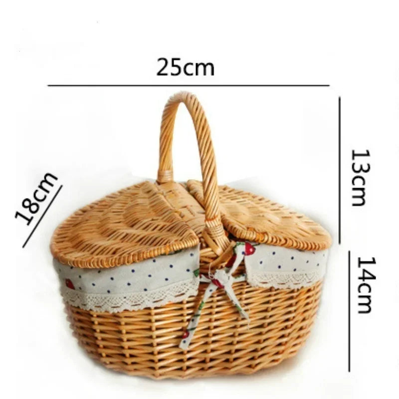 panier pique nique osier tressé naturel tissu carreaux rouge blanc poignées dentelé traditionnel rustique