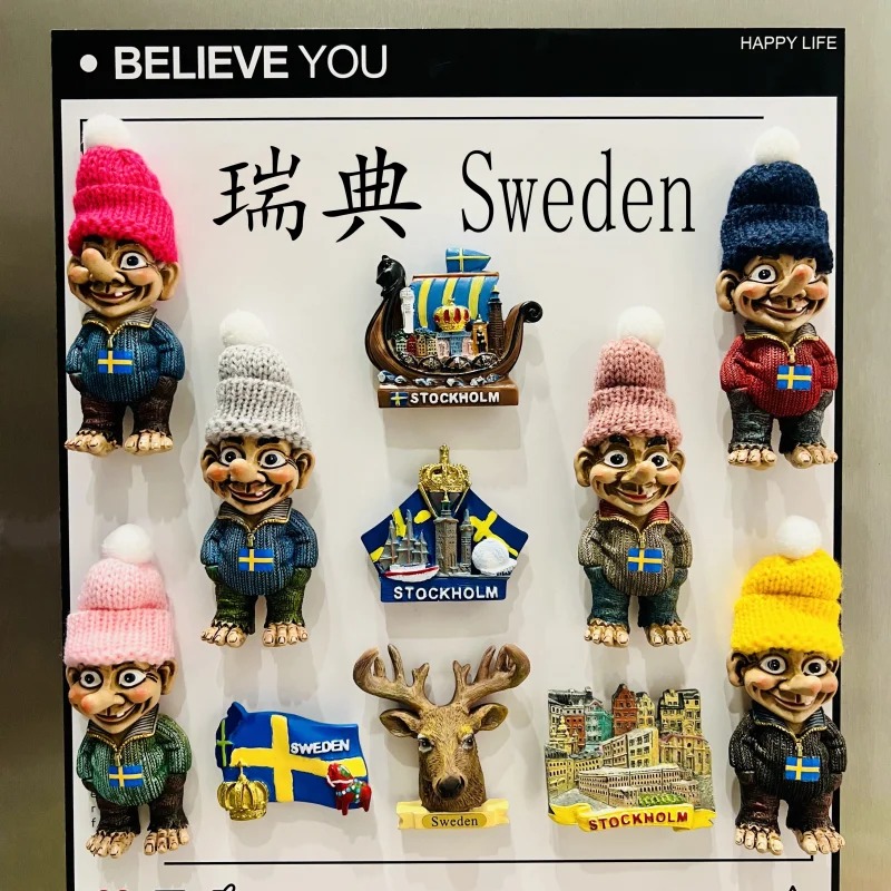 aimants décoratifs personnages suédois drapeau bateau viking souvenirs maison