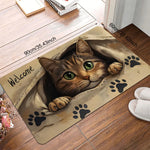 tapis d'entrée moderne chat welcome adhésif résistant extérieur intérieur beige noir vert gris