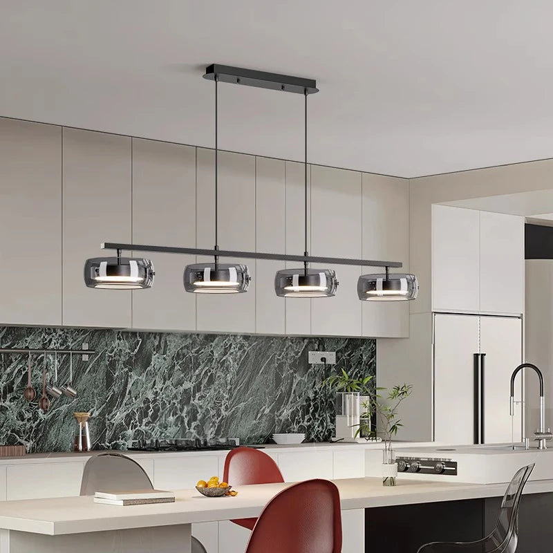 suspension lumineuse moderne noir transparent plafonnier nordique têtes 90cm suspendre inoxydable