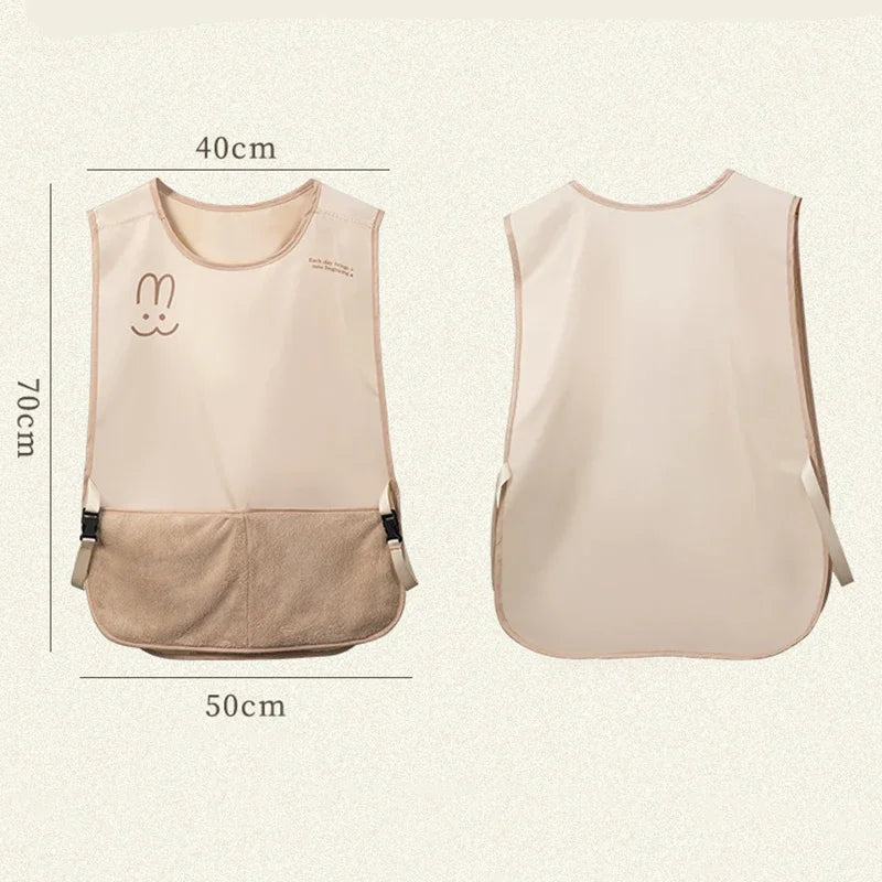 tablier cuisine femme beige imprimé visage lapin poche amovible ceinture ajustable moderne durable