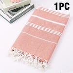 serviette plage rayée rose clair coton absorbant rapide sèche moderne minimaliste tassel