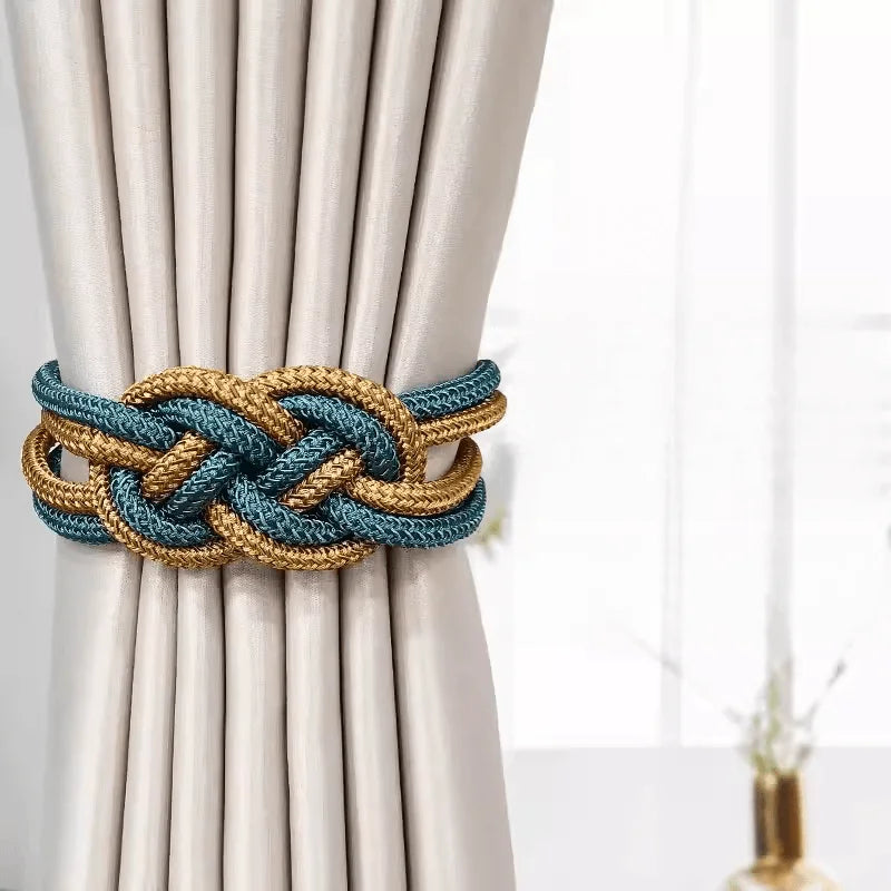 rubans fenêtres modernes aimants bleu doré tissés noeuds