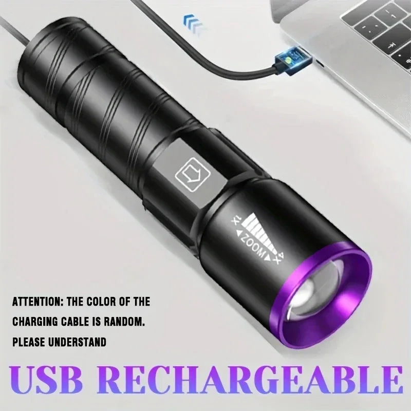 lampe torche uv led 395 365nm zoomable mini ultraviolet moderne noire violette