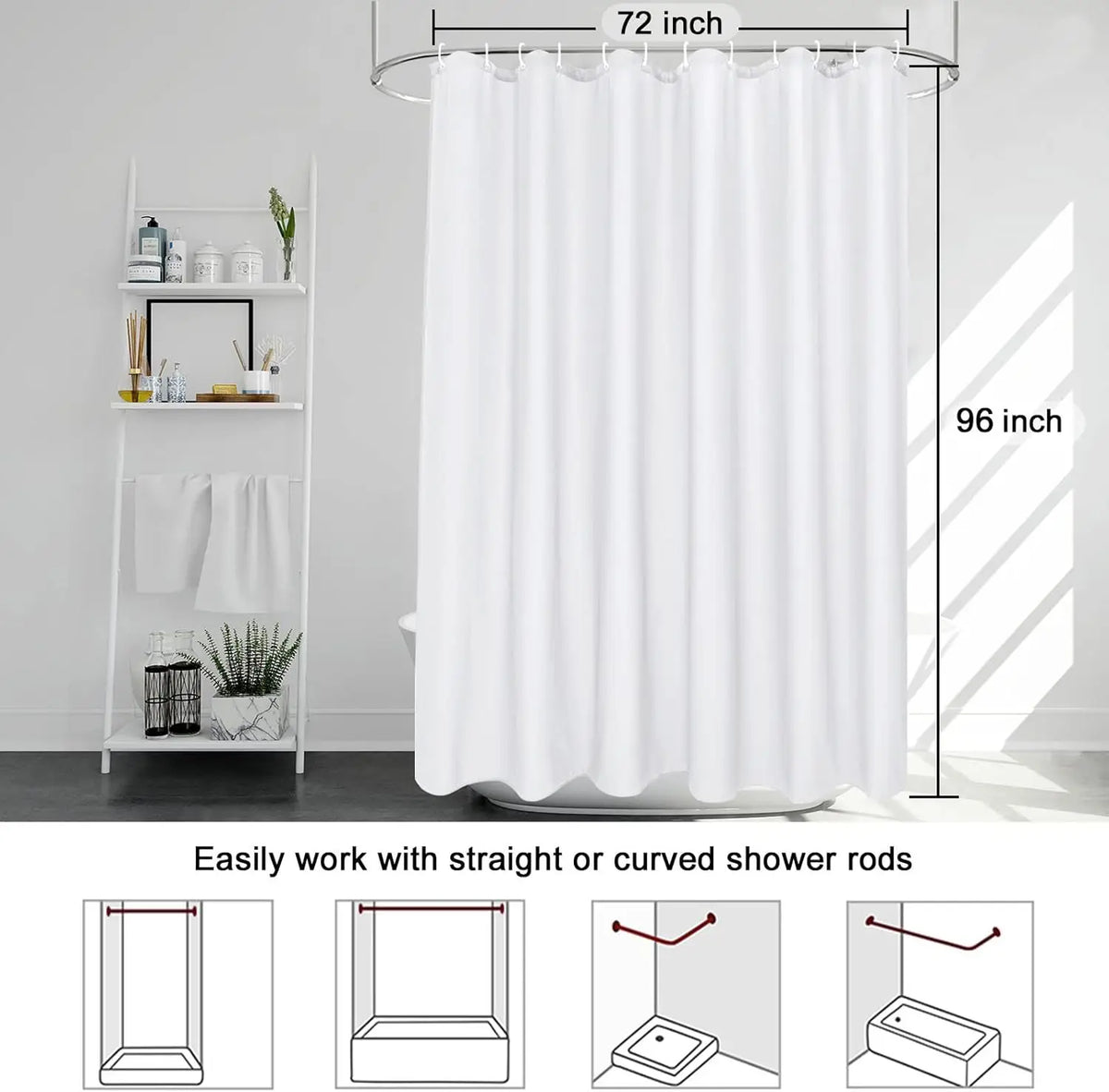 rideau douche blanc polyester moderne résistants largeur 120cm hauteur 180cmmodifiable