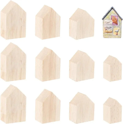 Blocs en bois brut en forme de maison pour décoration DIY