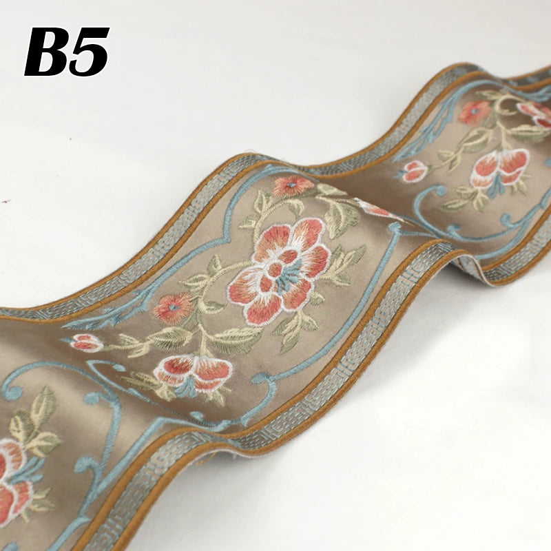 rubans décoratifs brodés fleurs feuilles oiseaux polyester large rouge bleu orange jaune marron gris