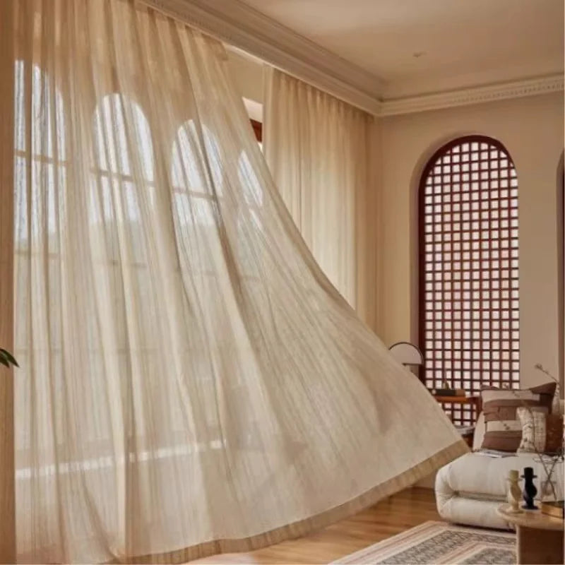 rideaux beiges rayures fines transparents moderne 130x213cm 130x241cm 130x256cm 160x250cm 200x260cm
