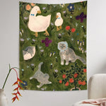 tapisserie murale animaux fleurs salon chambre polyestère lavable machine verte blanche orangée bleue marronnée