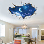 sticker mural 3d multicolore planètes étoiles ciel nocturne nuages effet trompe l’oeil chambre moderne