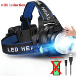 lampe frontale led rechargeable 15w modes nuit pêche course tissu bleu noir adjustable