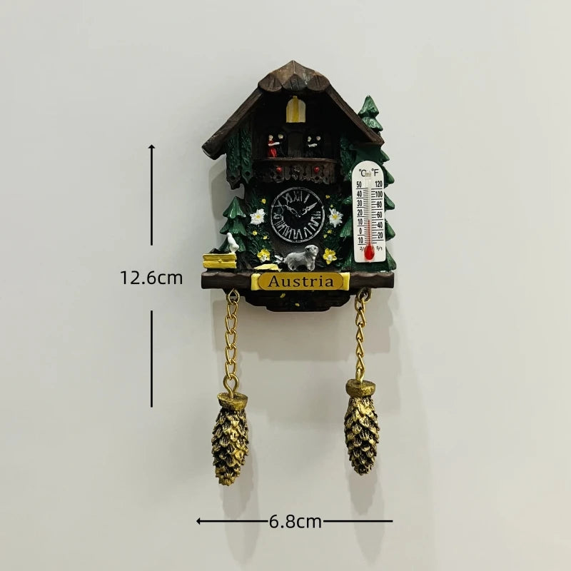horloge pendule alpine animaux paysages aimants réfrigerateur texte traditionnel
