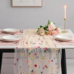 nappe tulle brodée fleurs multicolores transparent romantique décoration table mur chambre salon