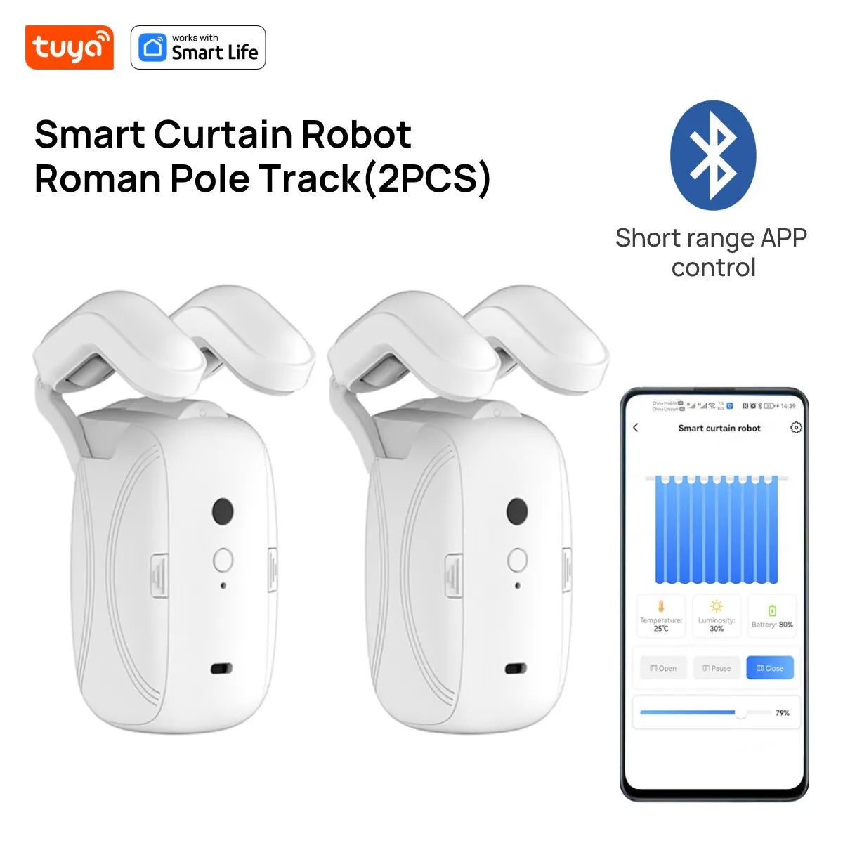 Robot rideau intelligent blanc moderne contrôle app batterie incluse switch manuel lumière température