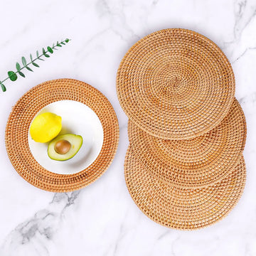 napperons ronds tressés main paille naturelle table pastoral respectueux environnement set table decoration 4pcs