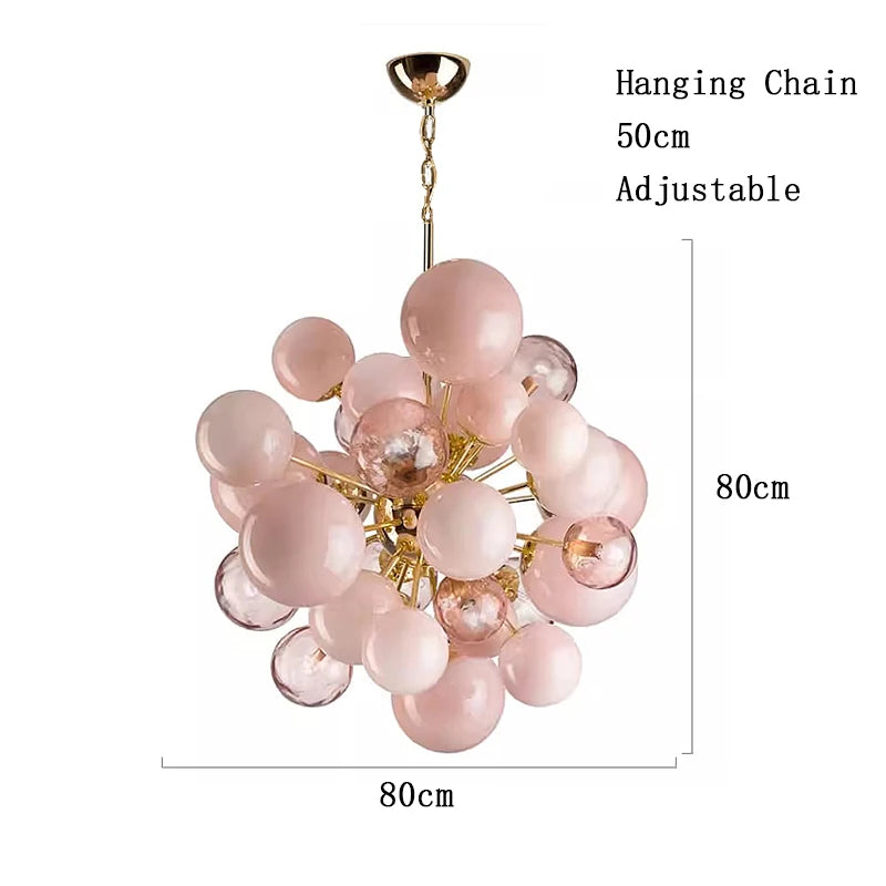 Suspension lumineuse moderne verre boules sphériques translucides vert roseclair unique chambre salon