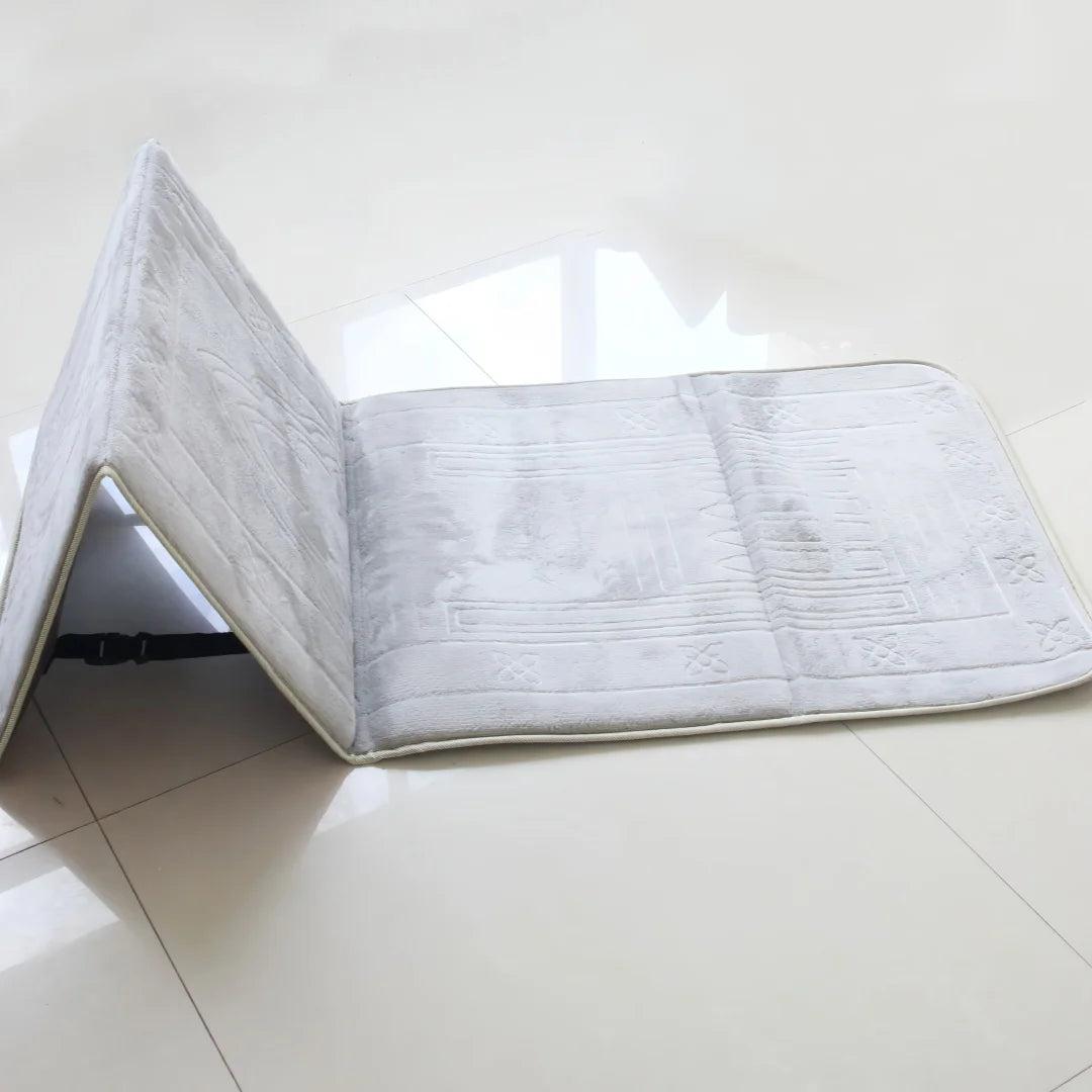 tapis prière musulman pliable velours antidérapant gris blanc moderne voyage usage intérieur extérieur İslam