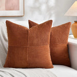 housse coussin carrée marron rayures horizontales moderne canapé lit décoration maison