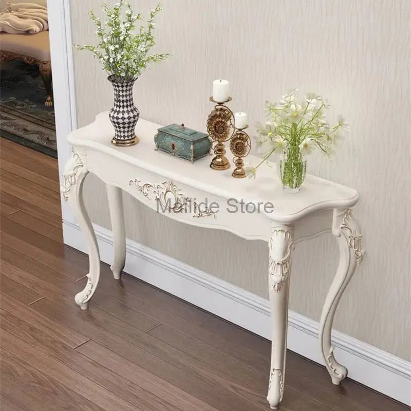 console blanche décor sculpté classique table d'entrée moderne bois