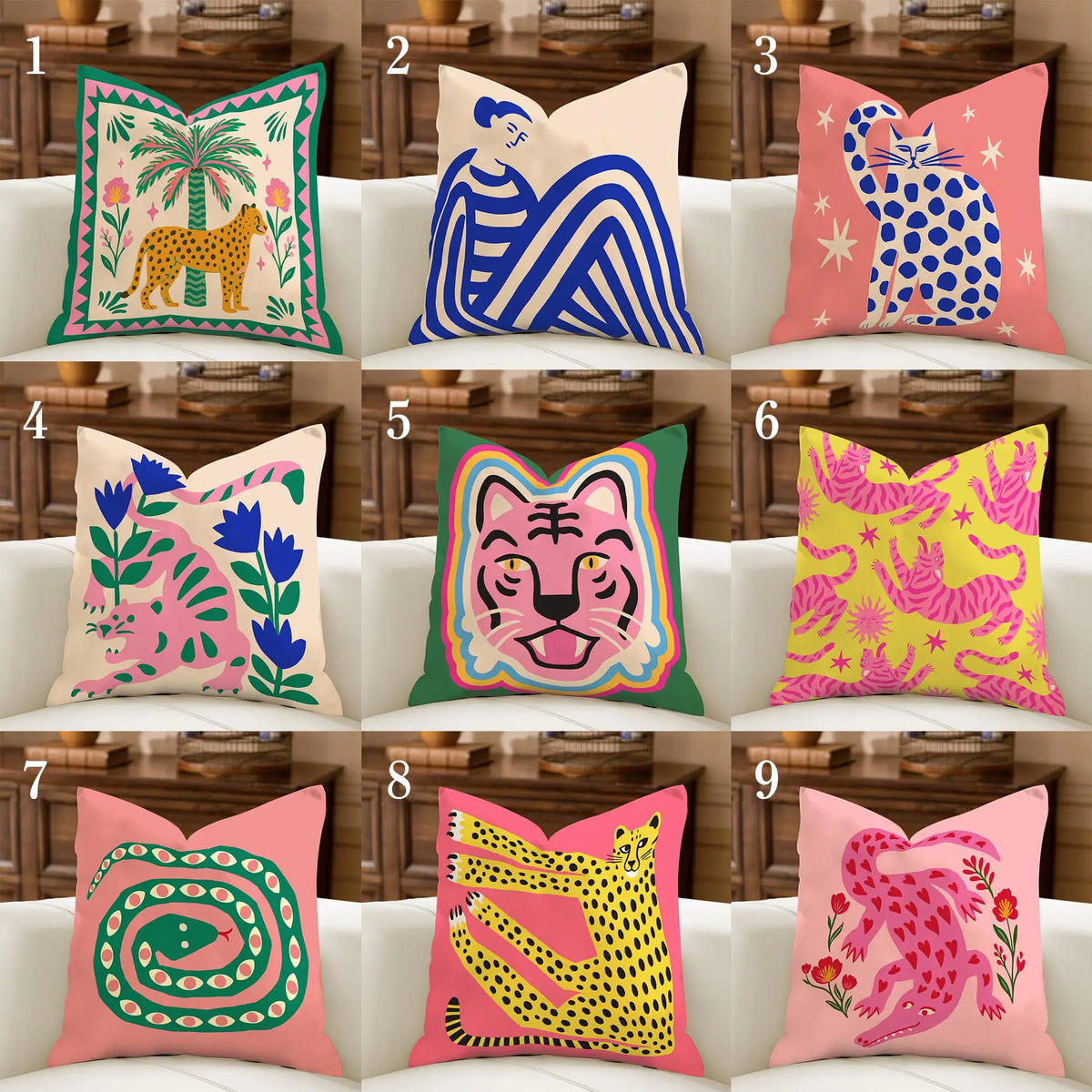 housse coussin motif animalier floral multicolore moderne carré 45x45cm polyester