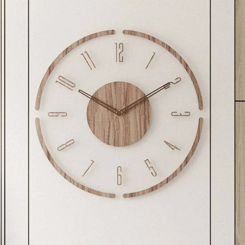 horloge murale moderne bois clair numéros blancs texture 3D acrylique diamètre 35cm fixations inclusées