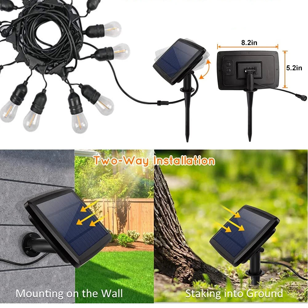 guirlande lumineuse solaire vintage filaments transparents noir industrielle extérieure 10mètres festive jardin party