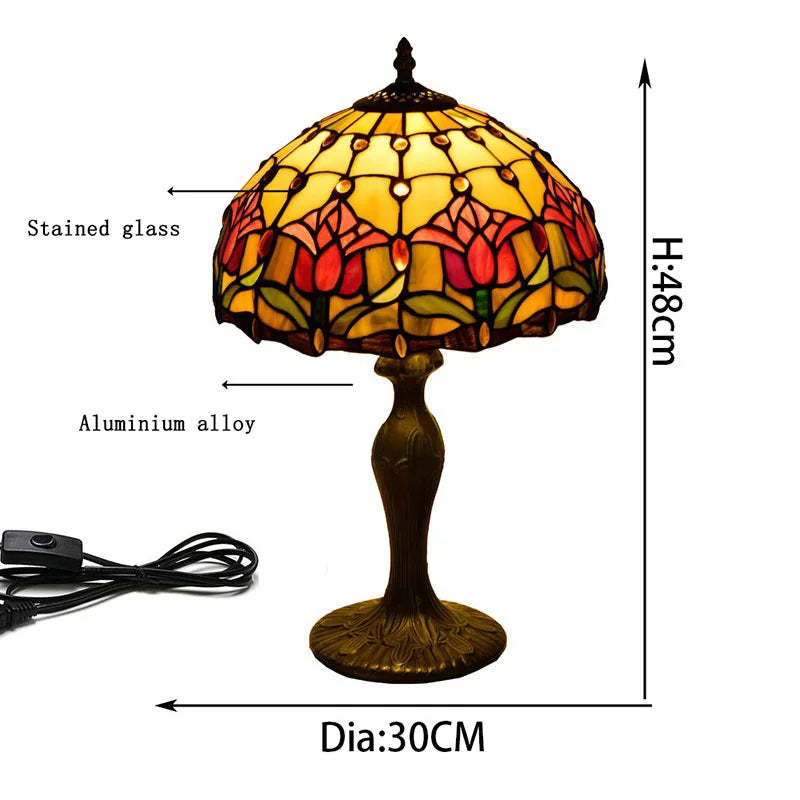 lampe table art nouveau multicolore motifs floraux tiffany abat jour vitrail base solide traditionnelle