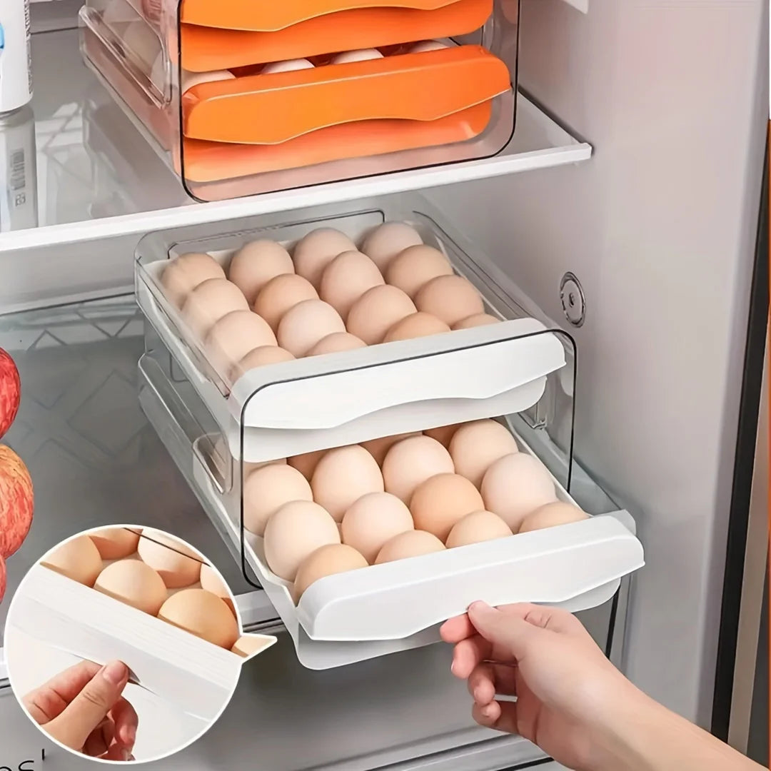 rangement œufs plastique transparent double niveau blanc orange réfrigérable cuisine moderneReusable organisateur kitchenware