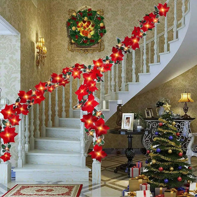 Guirlande lumineuse florale Poinsettia rouge pour décoration intérieure
