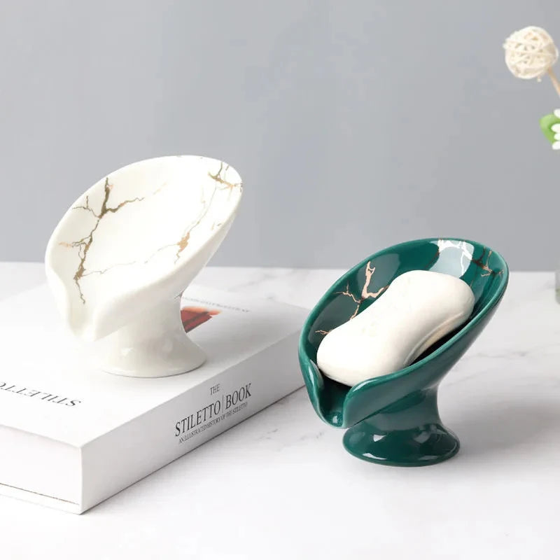 support savon marbre vert veines dorées adhésif moderne élégant céramique blanc noir salle bain