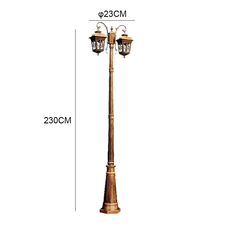 Lampadaire extérieur étanche ip65 moderne deux têtes 2.3m noir or vintage aluminium