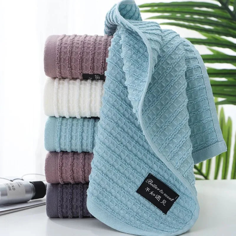 serviette bain toilette coton rayures horizontales blanc mauve gris moderne 35x75cm absorbant rapide