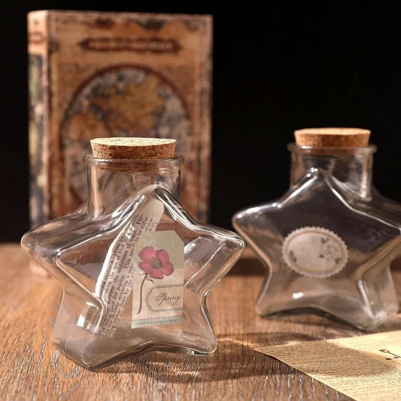 bouteilles étoile transparentes coeurs opalescentes blanches capsules liège vintage decoration mariage anniversaire loisirs créatifs