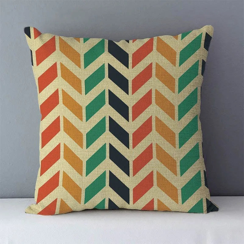 coussins carrés géométriques modernes polyester coton 45x45cm noir blanc bleu vert orange jaune marron