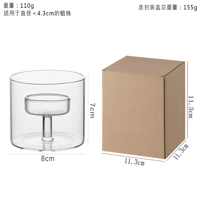 bougeoir moderne verre transparent orange pied simple décoration intérieure bougie