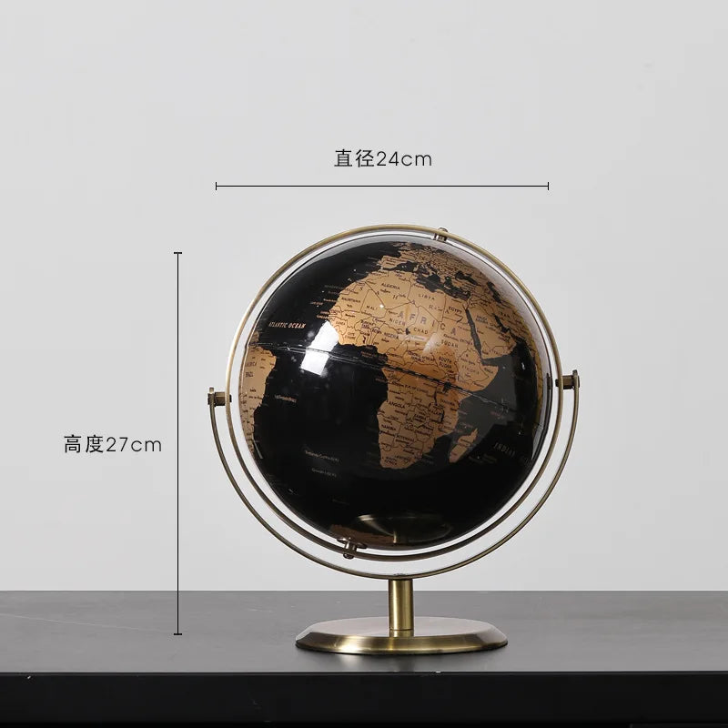 globe terrestre métal noir détaillé cartographie ornements éducation décoration classique fixations métal