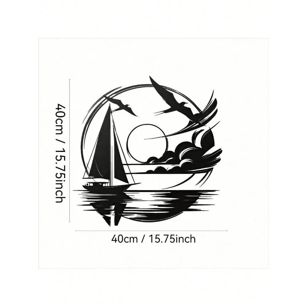 décoration murale art marin plaque métal bateau voile oiseaux vague soleil