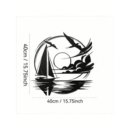 décoration murale art marin plaque métal bateau voile oiseaux vague soleil