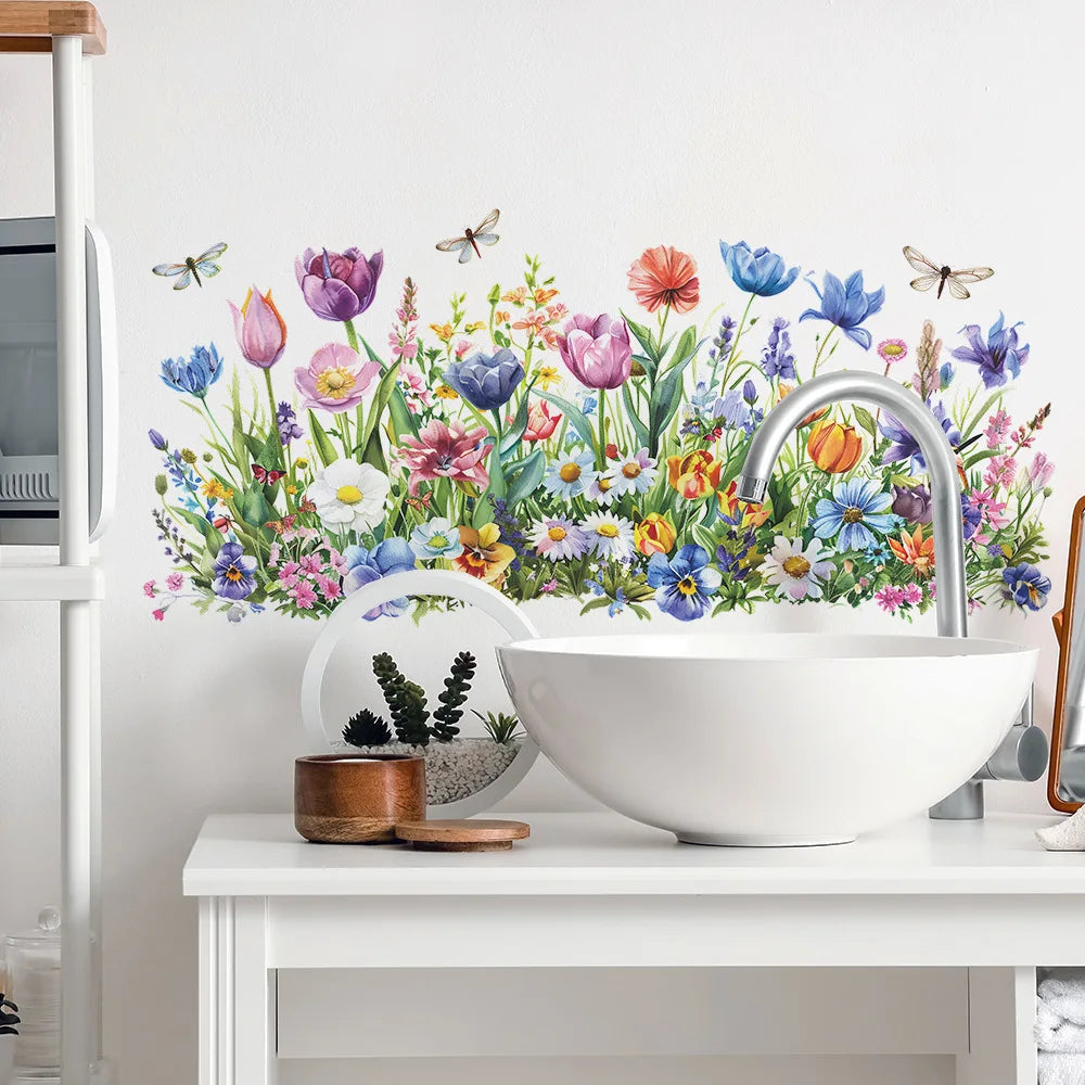 autocollants muraux fleurs colorées décoration moderne intérieur salon chambre résistants eau pvc autoadhésifs
