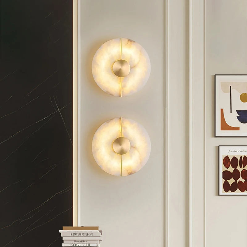 applique murale led ronde moderne marbre blanc doré éclairage salle manger fixée mur