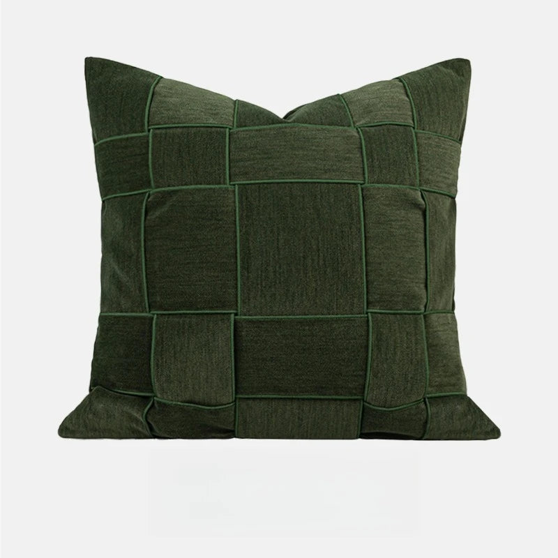 housse coussin vert olive motif géométrique contemporain polyester respectueux environnement coussin