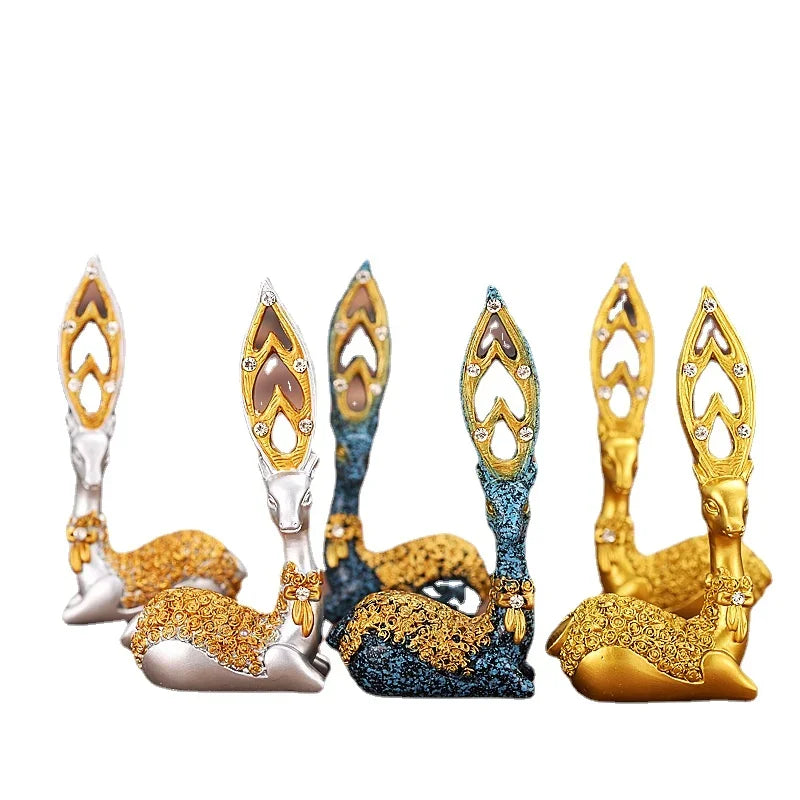décoration intérieure sculpture animal cerf or argent bleu diamants floraux art deco nouvelle collection