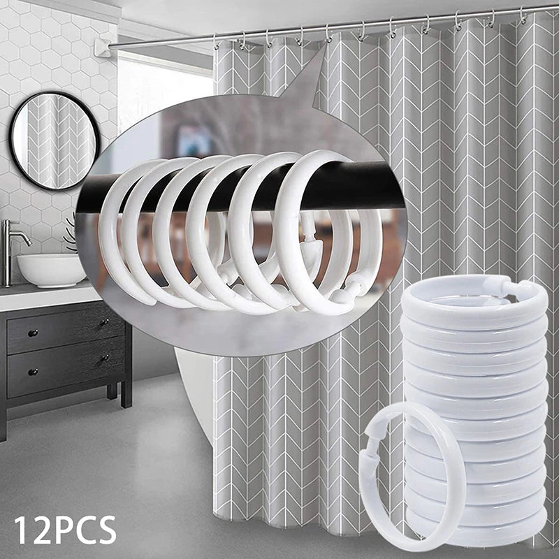 anneaux rideau transparent blanc modernes 12 pièces métal douche tringle