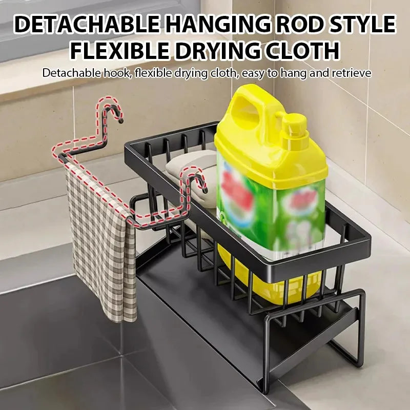 étendoir vaisselle moderne noir grille fixe éponge brosse gobelet serviette conteneur détergent multifonctionnel cuisine