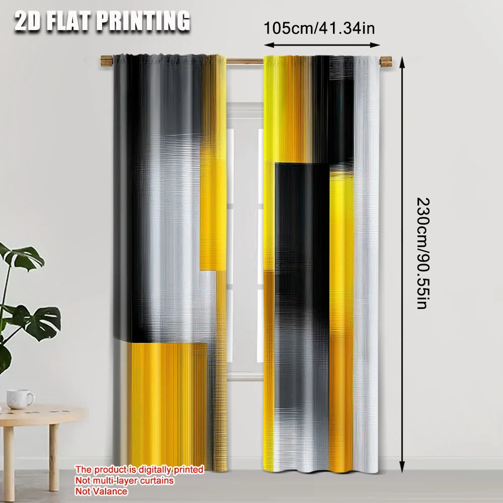 rideau moderne polyester noir gris jaune rayures horizontales abstraits translucide chambre salon