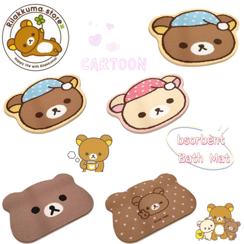 tapis bain mignon rilakkuma ours motif cartoon marron clair beige rose pâle bleu clair