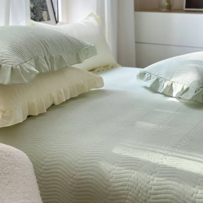 couvre lit coton tie dye rayures vert clair classique simple lit maison