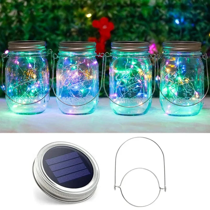 lumière led solaire mason transparent argenté vintage 20 led rechargeable extérieure patio jardin festive