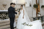 voile mariée polyester blanc dentelle élégant off white bordure scintillante peigne monocouche