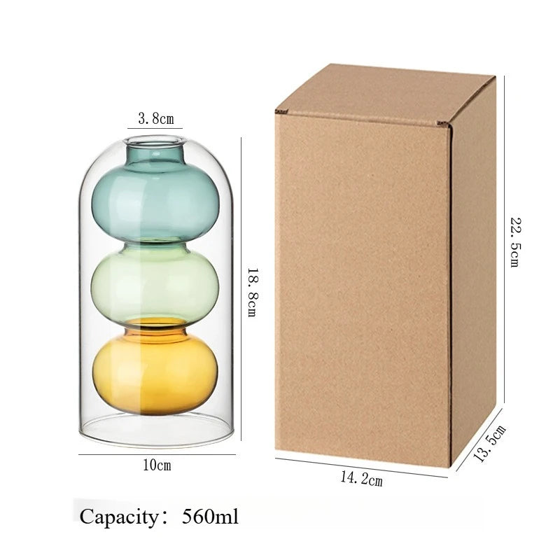 vase verre moderne transparent empilé sphères colorées décoration intérieure maison salon